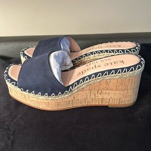 Kate Spade Cosette Leather Navy Cork Heel Wedge Sandal Women's size 6.5